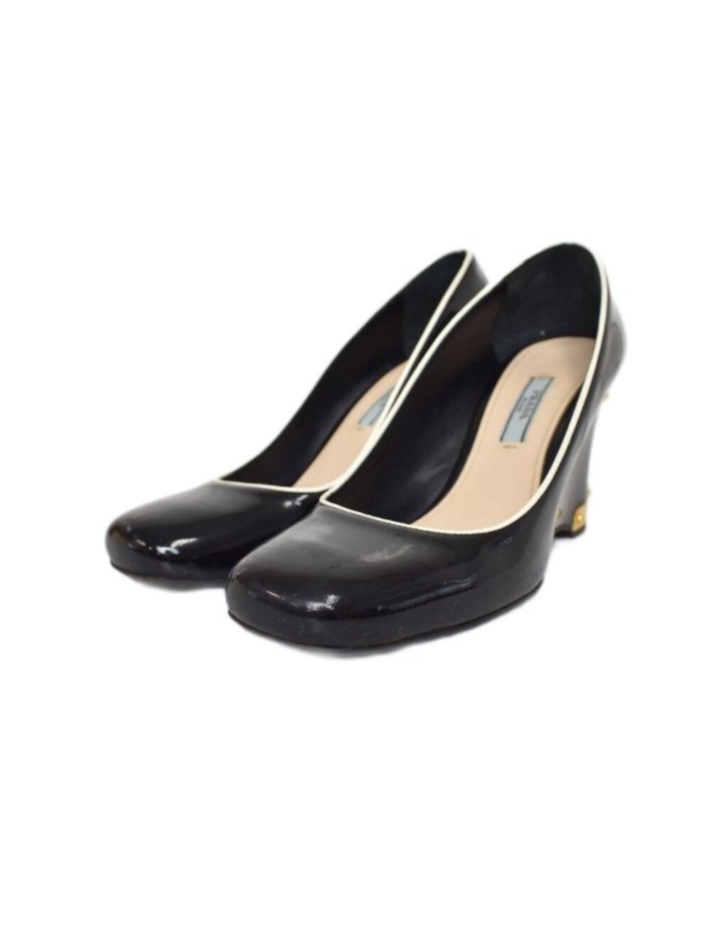 Prada Patent Wedge Sole Pumps Black Heel